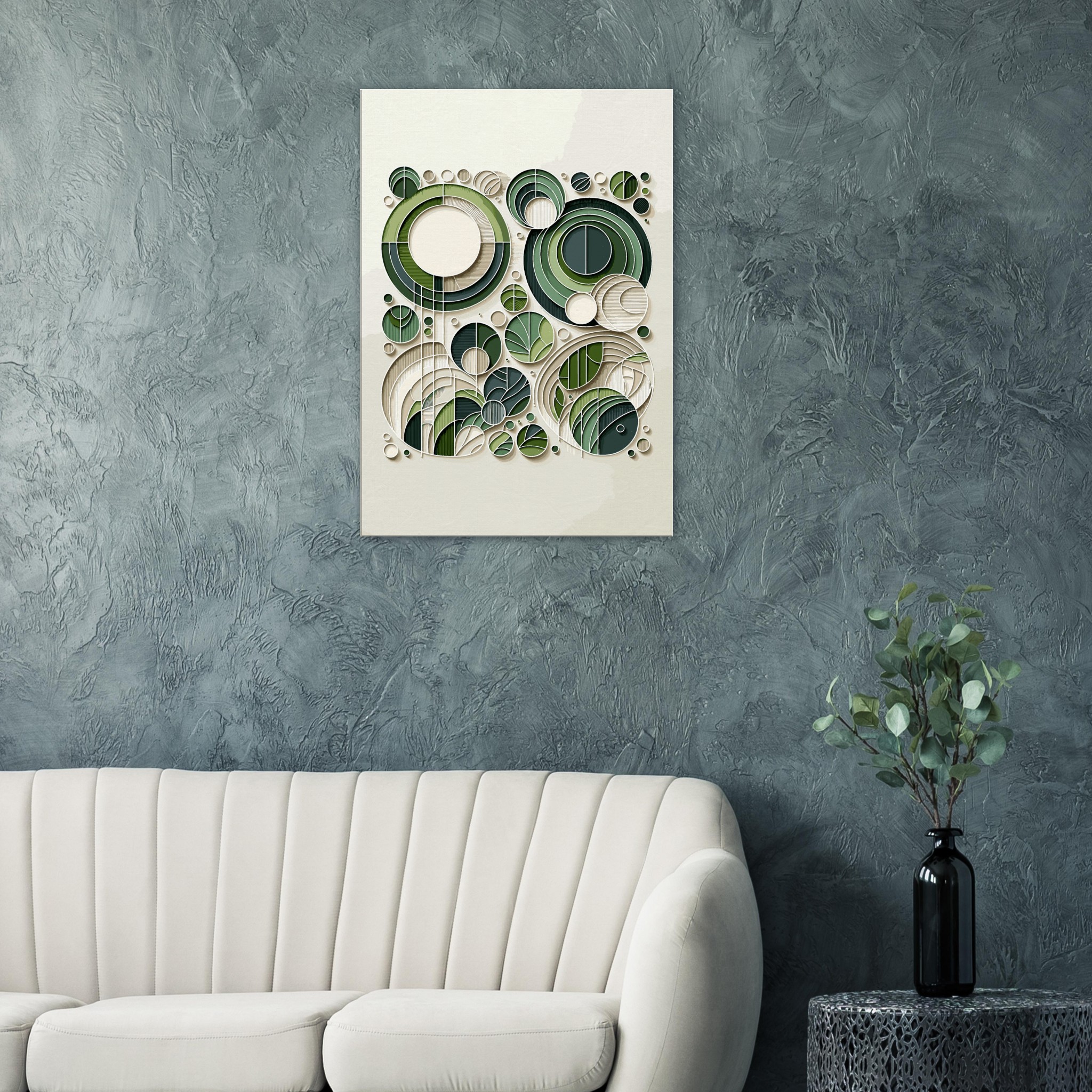 Minimalistisches Kunstwerk von abstrakten Kreisen auf Leinwand oder Poster von Simplify Art